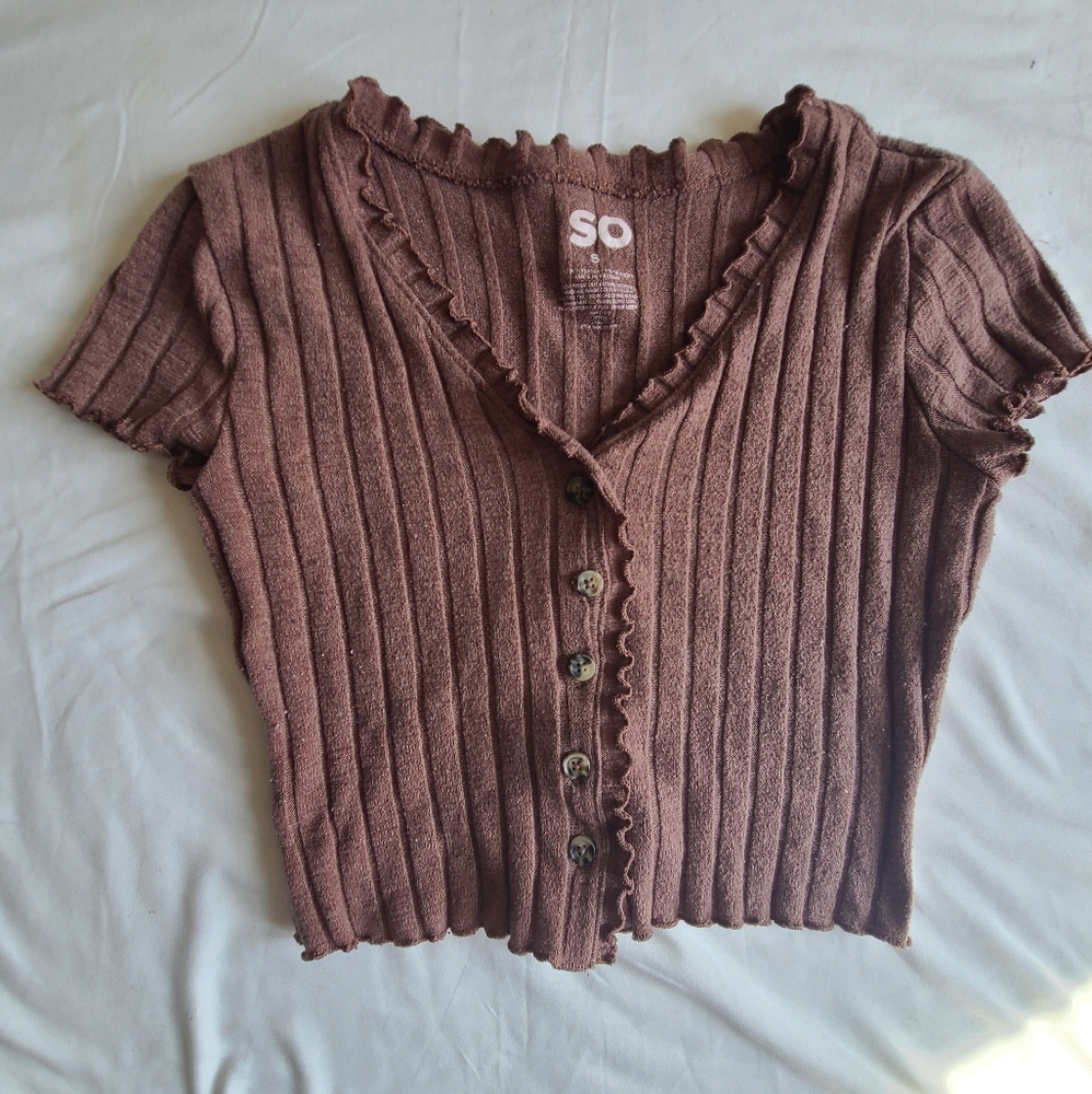 Brown Cropped Knit Top
